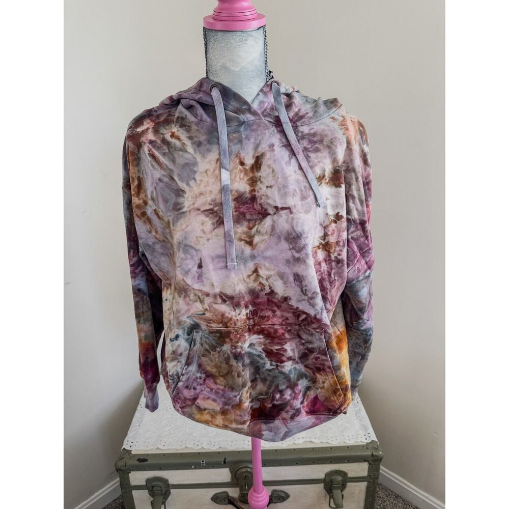 Handmade Geode Tie Dye Hoodie Sweatshirt Pullover Womens Unisex Large Purple